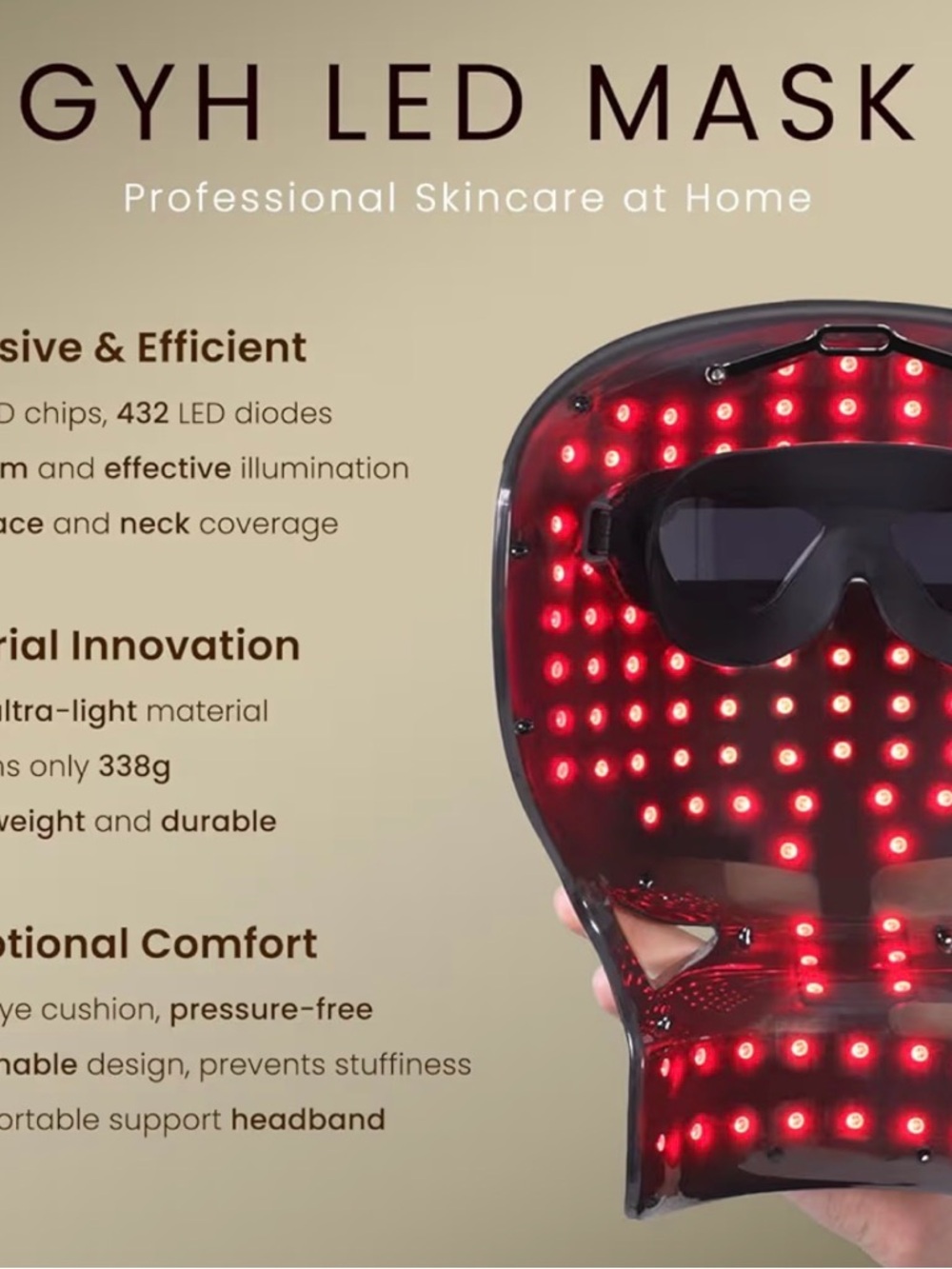 Gold LED Light Therapy Face Mask - 8-Color - Picture 5 of 11